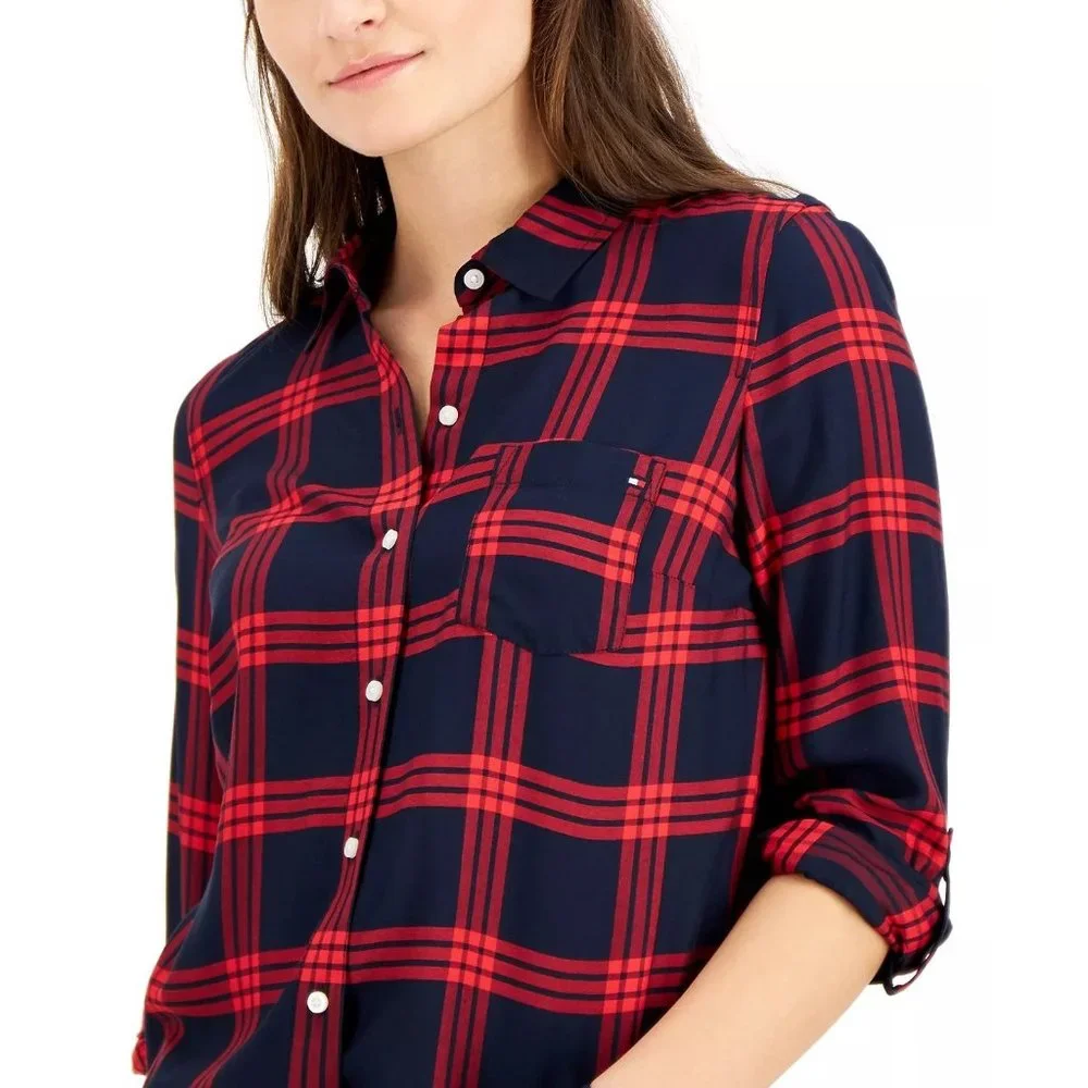 TOMMY HILFIGER Plaid Utility Shirt in Sky Captain Multi - Small - Picture 3 of 3